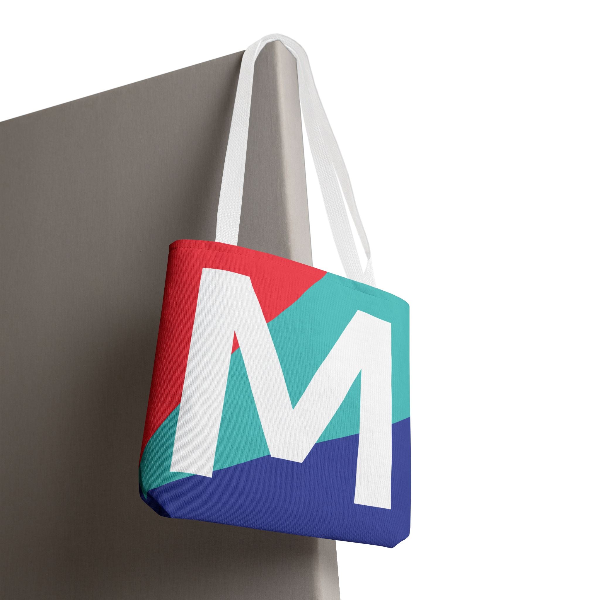 Monogram 'M' Colorblock Tote Bag — Personalized Initial M Shoulder Tote
