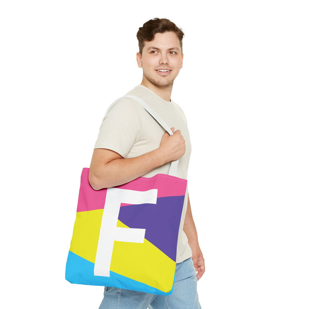 Monogram 'F' Colorblock Tote Bag — Personalized Initial F Shoulder Tote