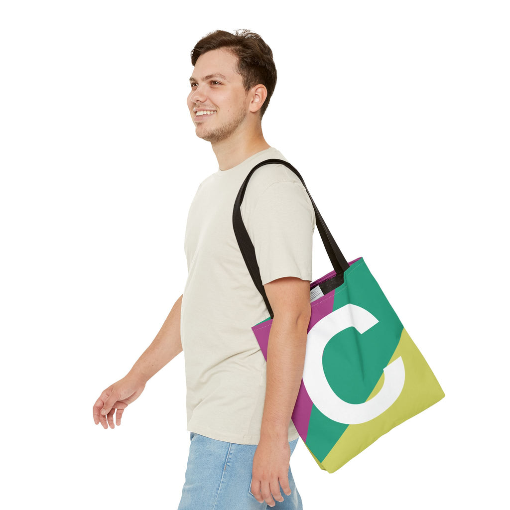 Monogram 'C' Colorblock Tote Bag — Personalized Initial C Shoulder Tote