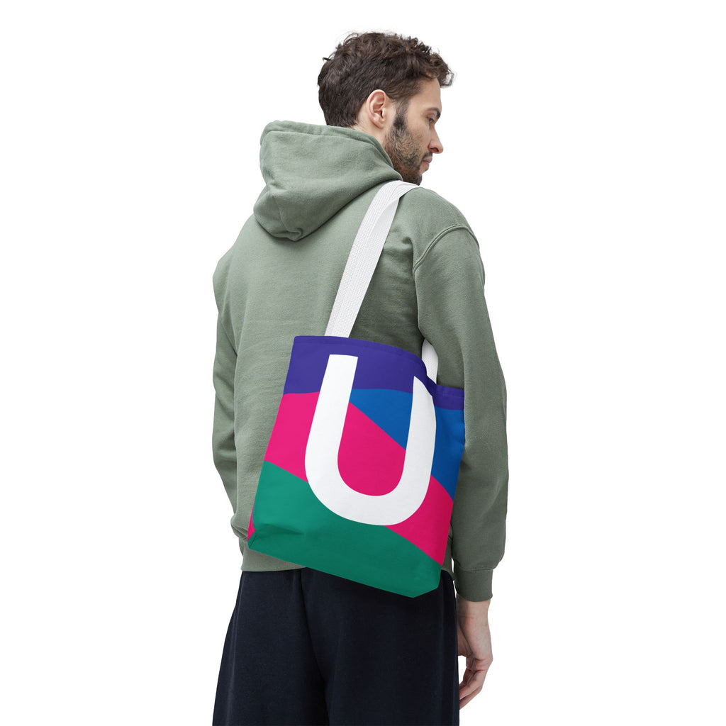 Monogram 'U' Colorblock Tote Bag — Personalized Initial U Shoulder Tote