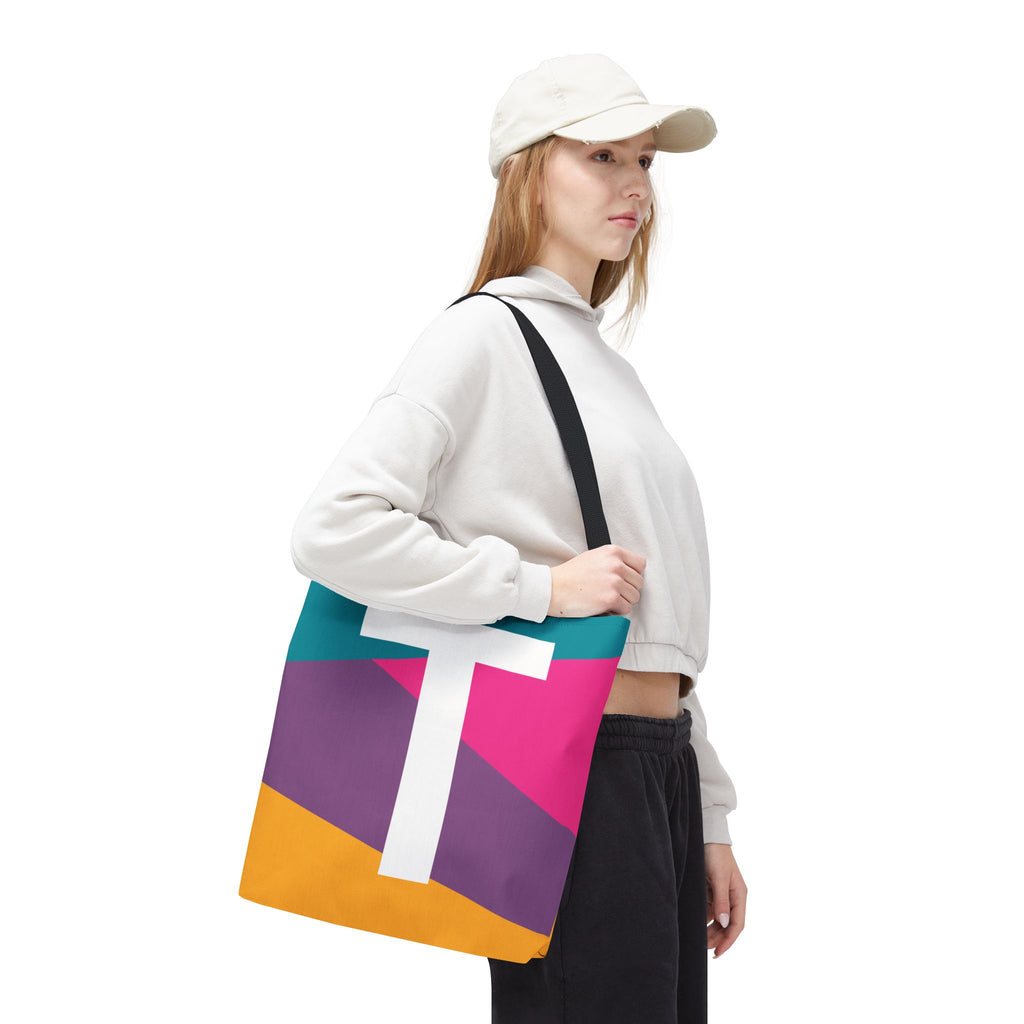 Monogram 'T' Colorblock Tote Bag — Personalized Initial T Shoulder Tote