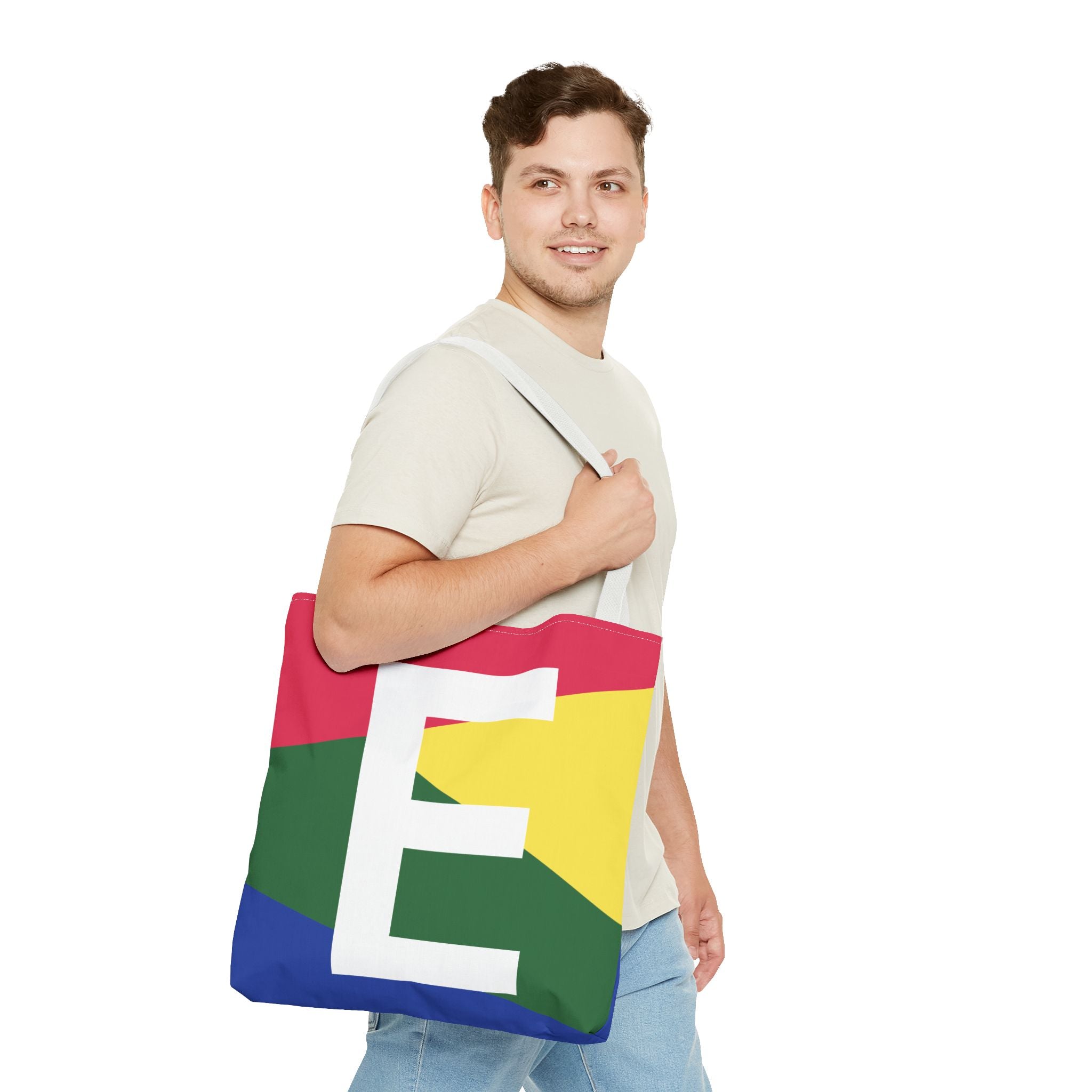 Monogram 'E' Colorblock Tote Bag — Personalized Initial E Shoulder Tote