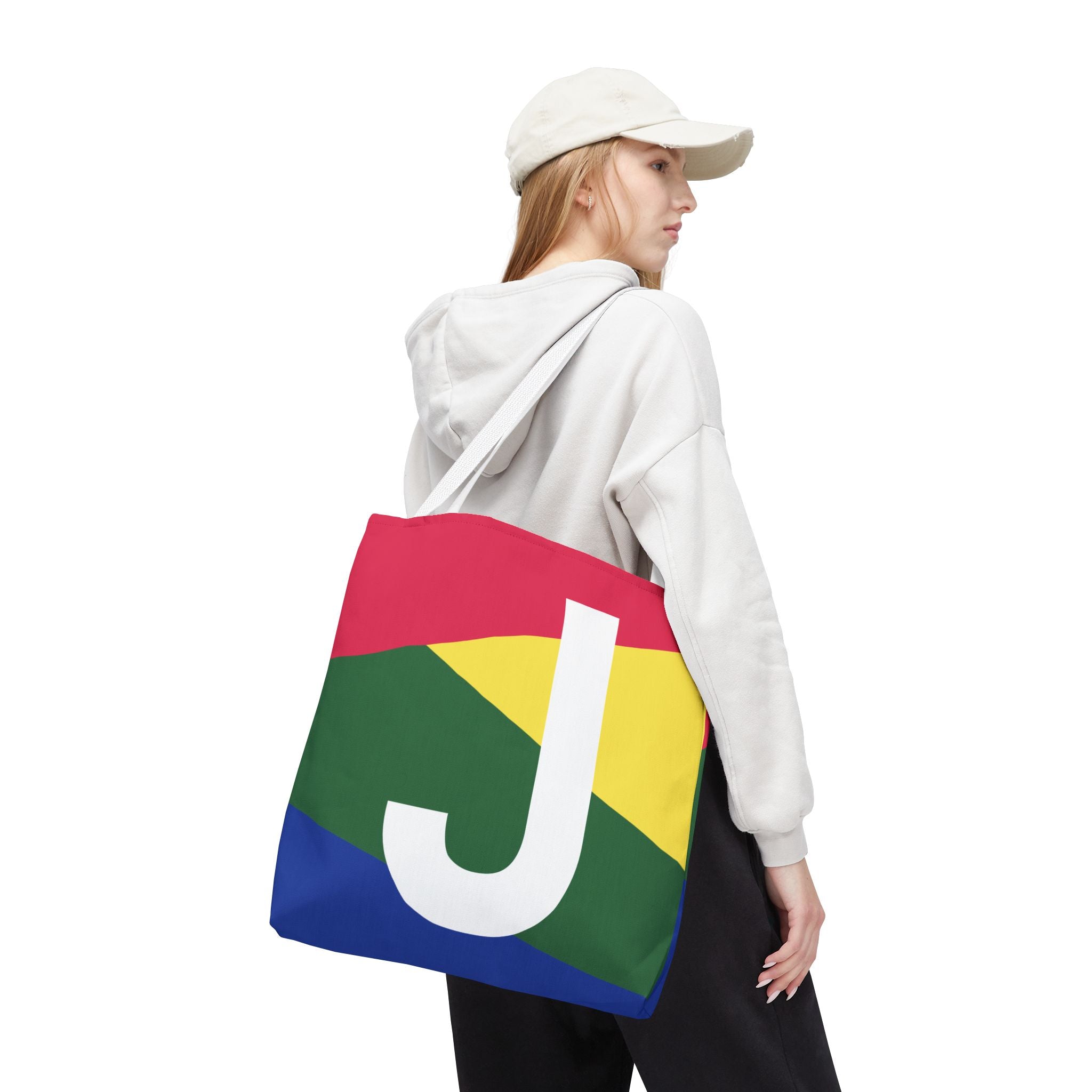 Monogram 'J' Colorblock Tote Bag — Personalized Initial J Shoulder Tote