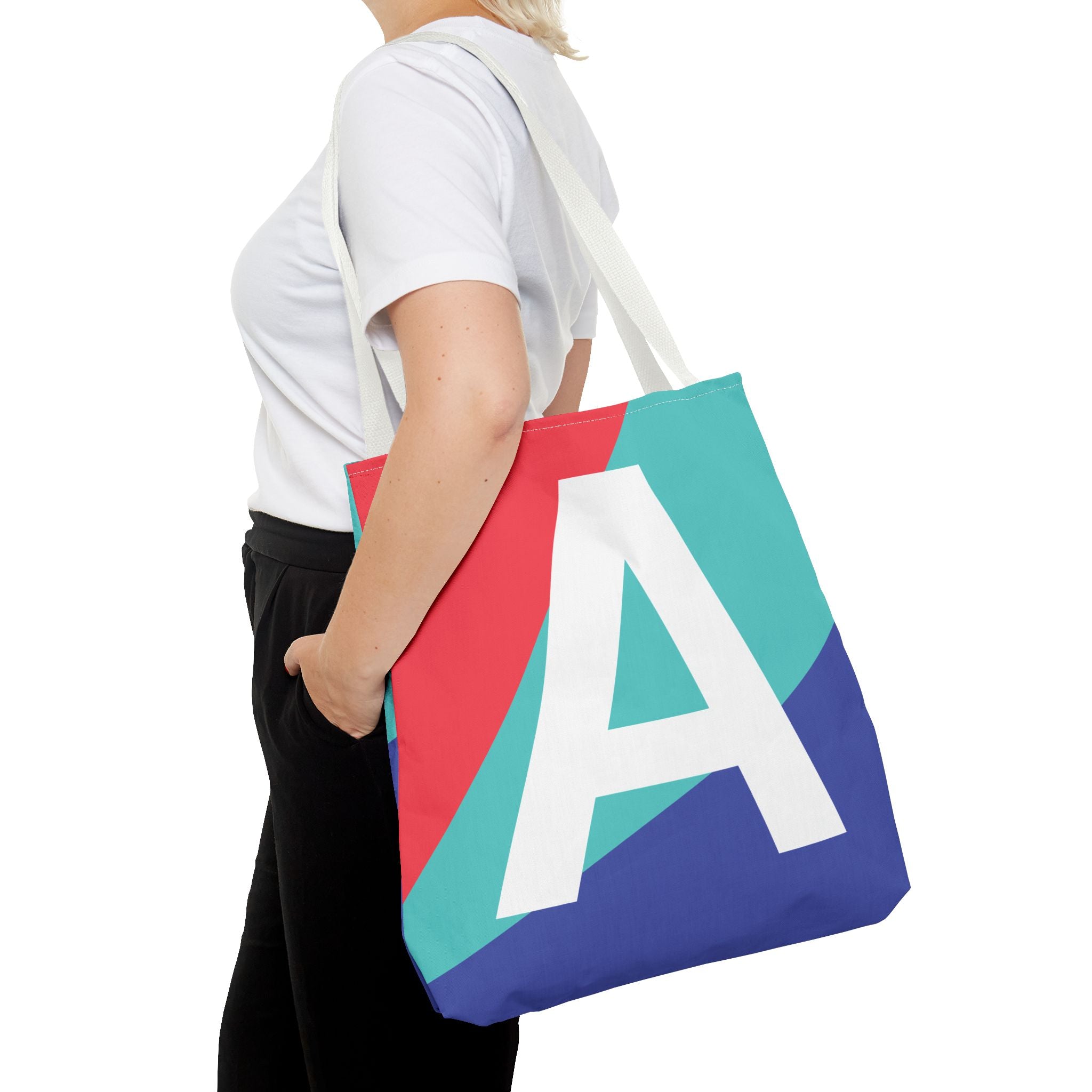 Monogram 'A' Colorblock Tote Bag — Personalized Initial A Shoulder Tote