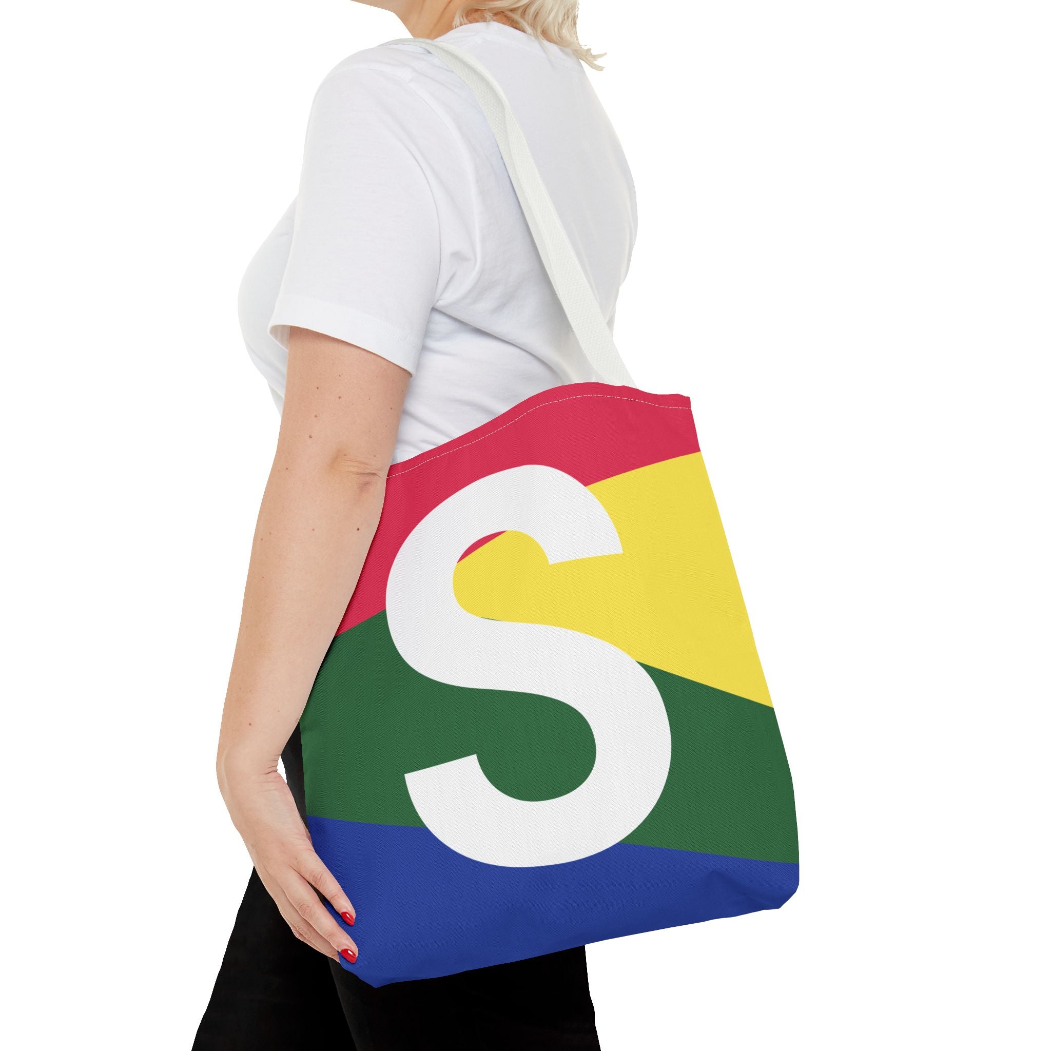 Monogram 'S' Colorblock Tote Bag — Personalized Initial S Shoulder Tote