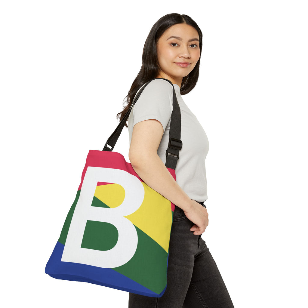 Initial Letter 'B' Colorblock Adjustable Tote Bag — Monogram Alphabet Shoulder Bag