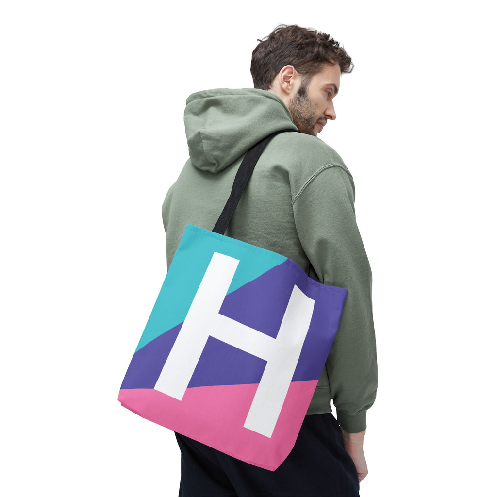 Monogram 'H' Colorblock Tote Bag — Personalized Initial H Shoulder Tote