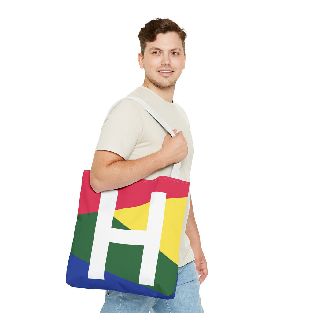 Monogram 'H' Colorblock Tote Bag — Personalized Initial H Shoulder Tote