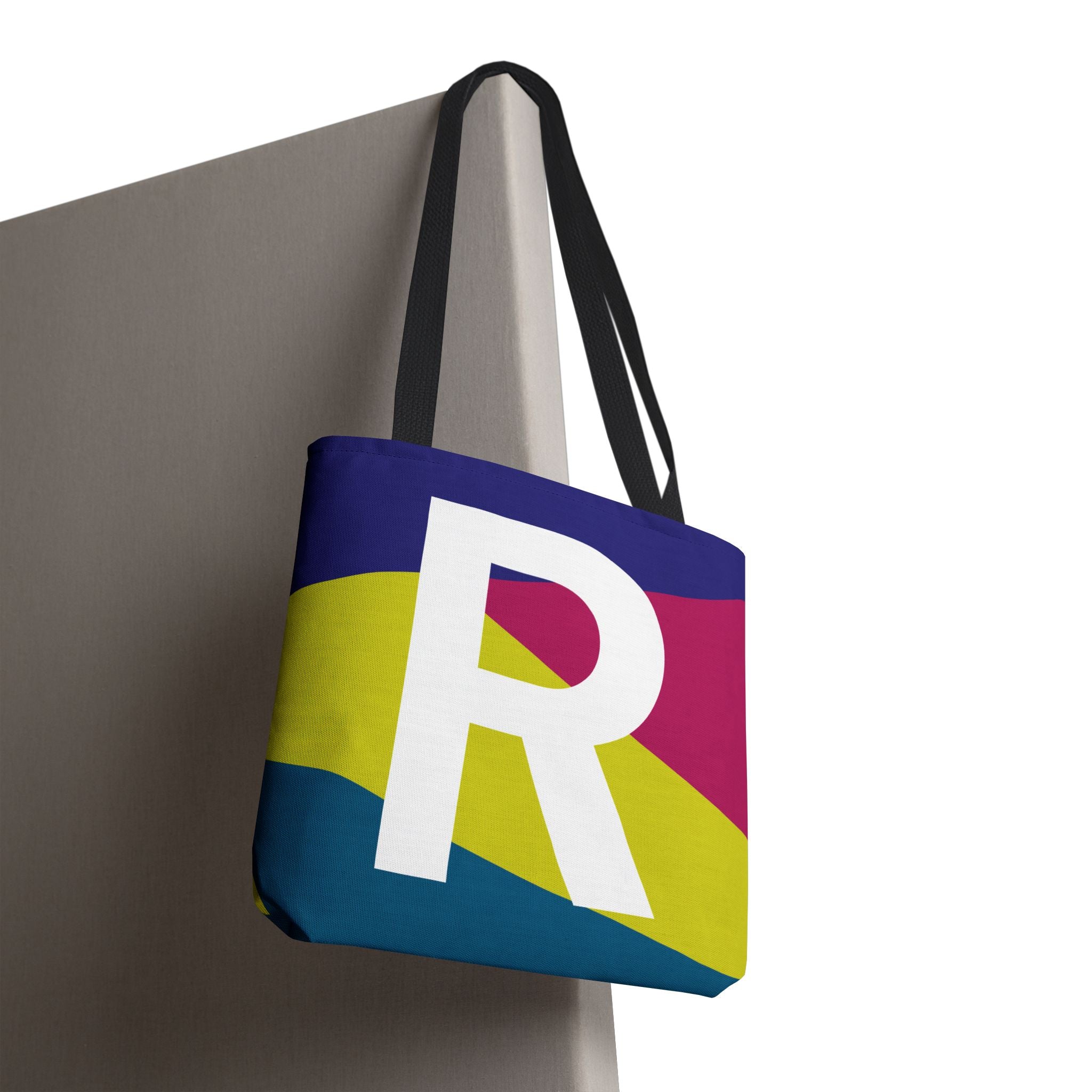 Monogram 'R' Colorblock Tote Bag — Personalized Initial R Shoulder Tote