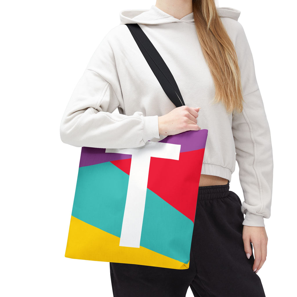 Monogram 'T' Colorblock Tote Bag — Personalized Initial T Shoulder Tote