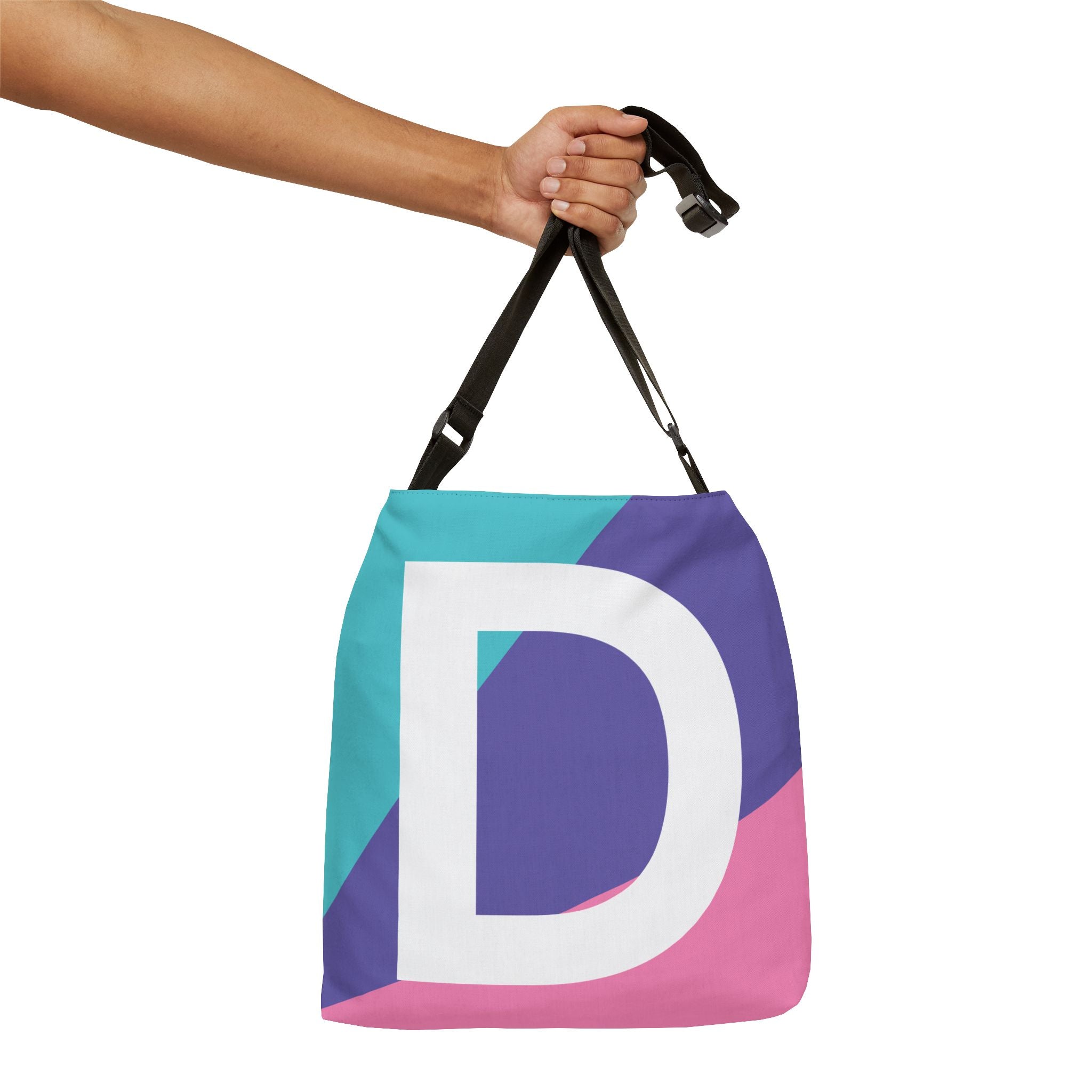 Initial Letter 'D' Colorblock Adjustable Tote Bag — Monogram Alphabet Shoulder Bag