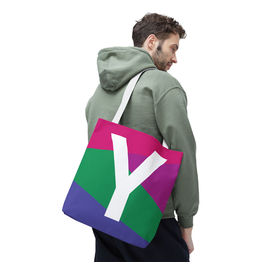 Monogram 'Y' Colorblock Tote Bag — Personalized Initial Y Shoulder Tote