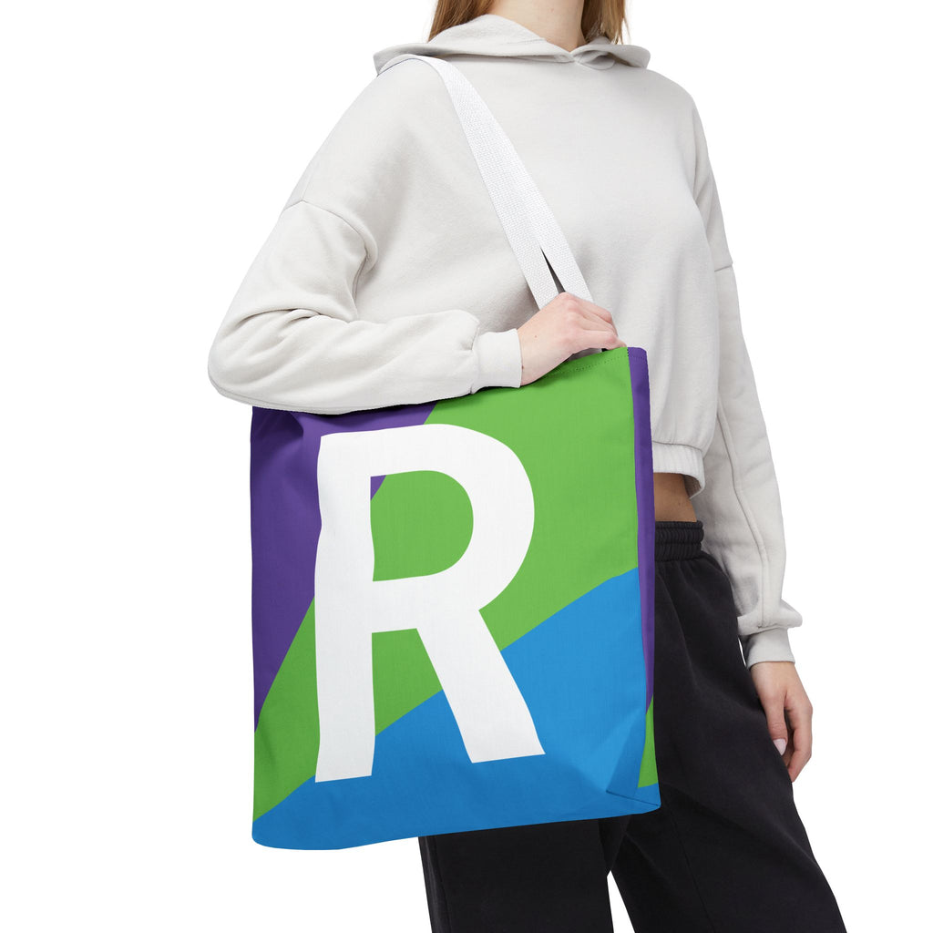 Monogram 'R' Colorblock Tote Bag — Personalized Initial R Shoulder Tote