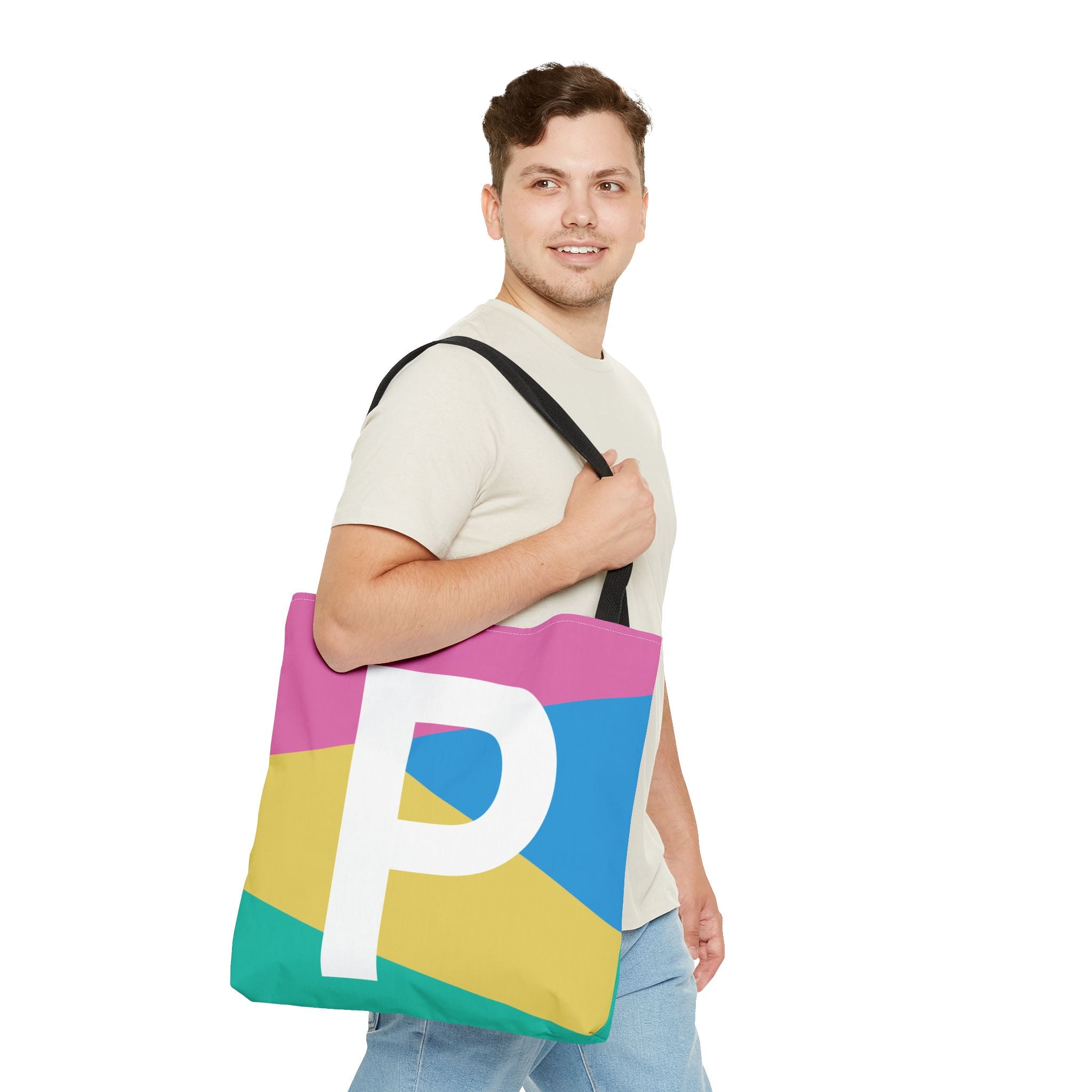 Monogram 'P' Colorblock Tote Bag — Personalized Initial P Shoulder Tote