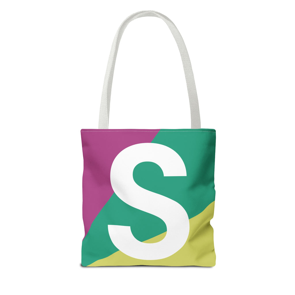 Monogram 'S' Colorblock Tote Bag — Personalized Initial S Shoulder Tote