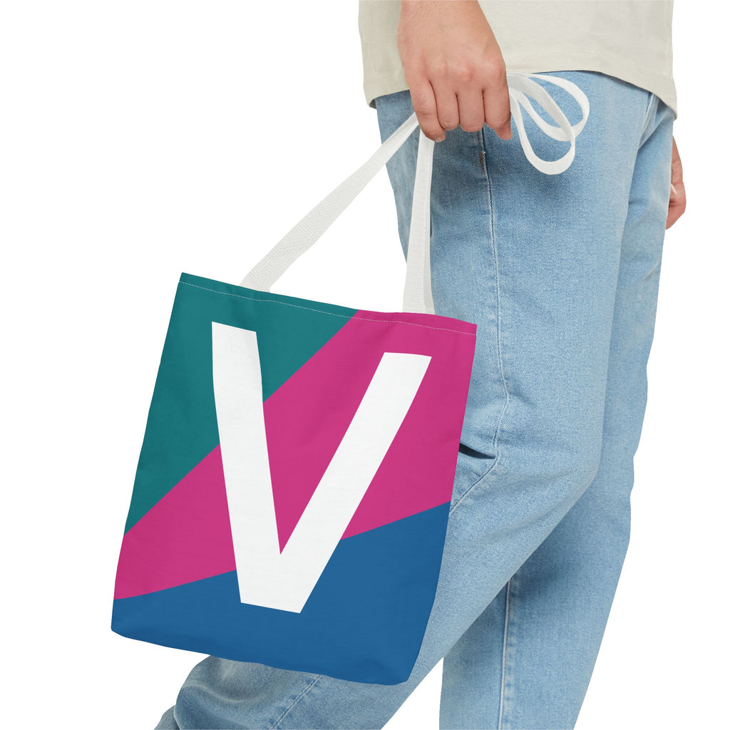 Monogram 'V' Colorblock Tote Bag — Personalized Initial V Shoulder Tote