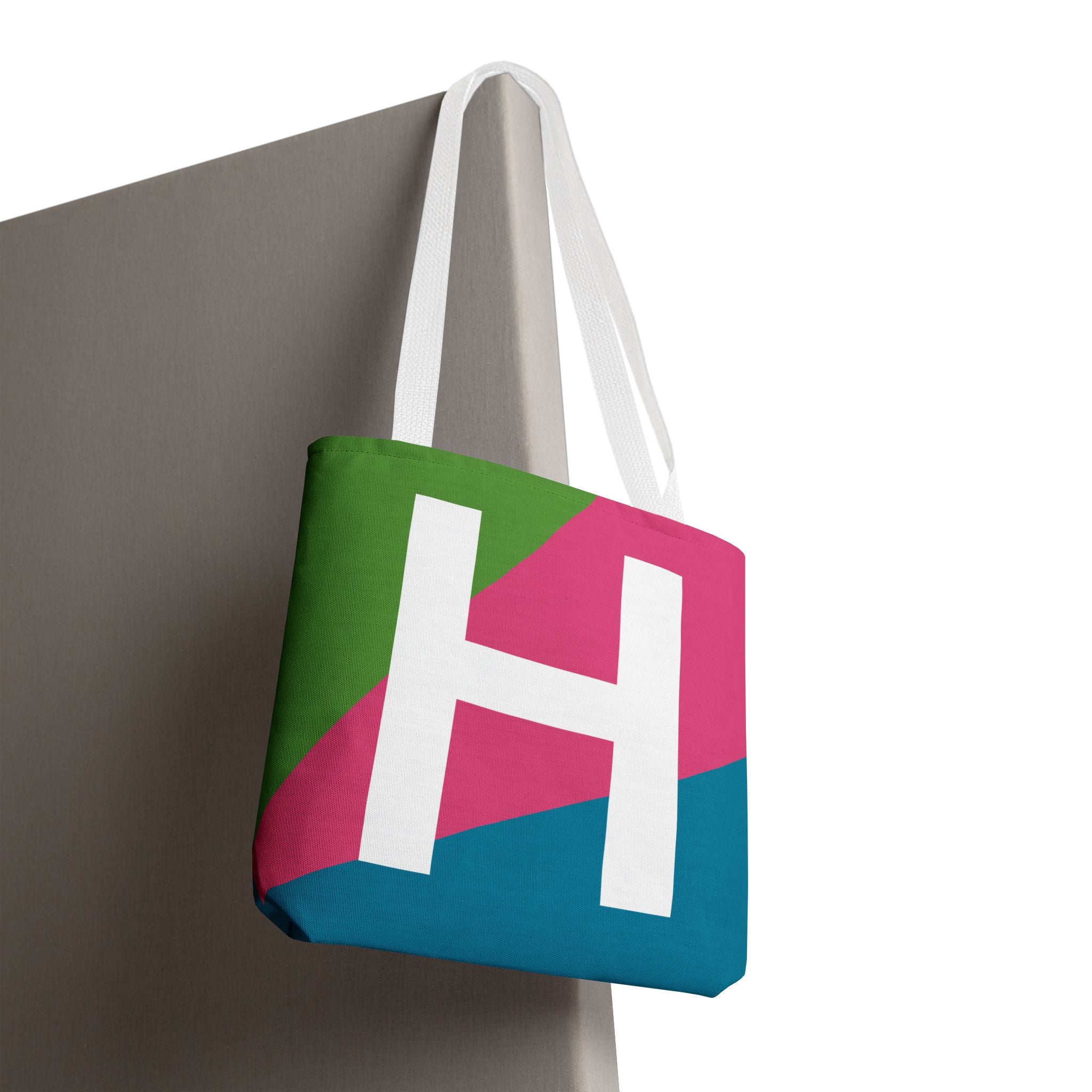 Monogram 'H' Colorblock Tote Bag — Personalized Initial H Shoulder Tote