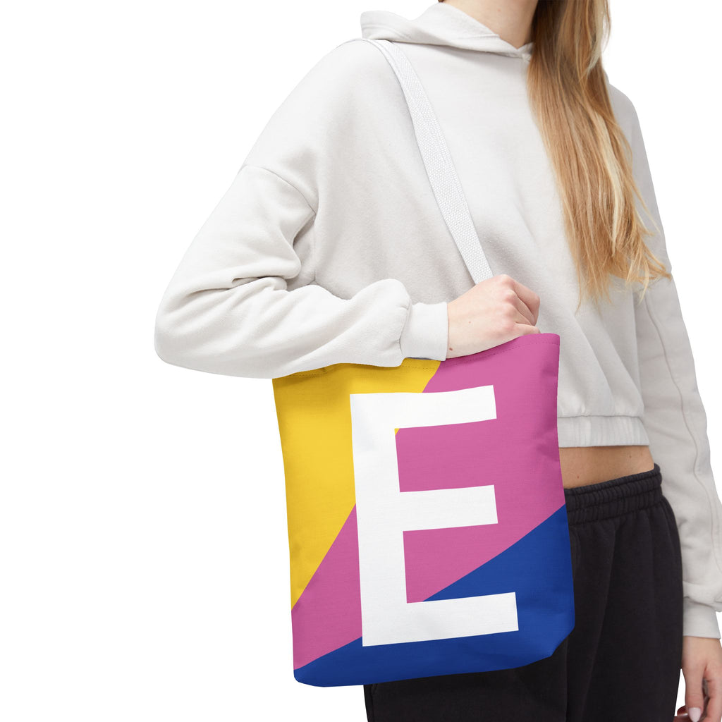 Monogram 'E' Colorblock Tote Bag — Personalized Initial E Shoulder Tote