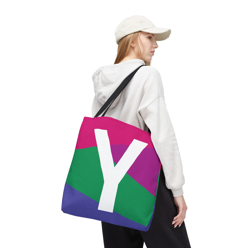 Monogram 'Y' Colorblock Tote Bag — Personalized Initial Y Shoulder Tote