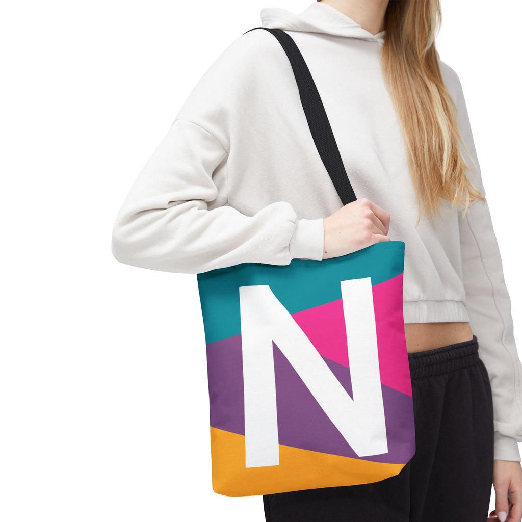 Monogram 'N' Colorblock Tote Bag — Personalized Initial N Shoulder Tote