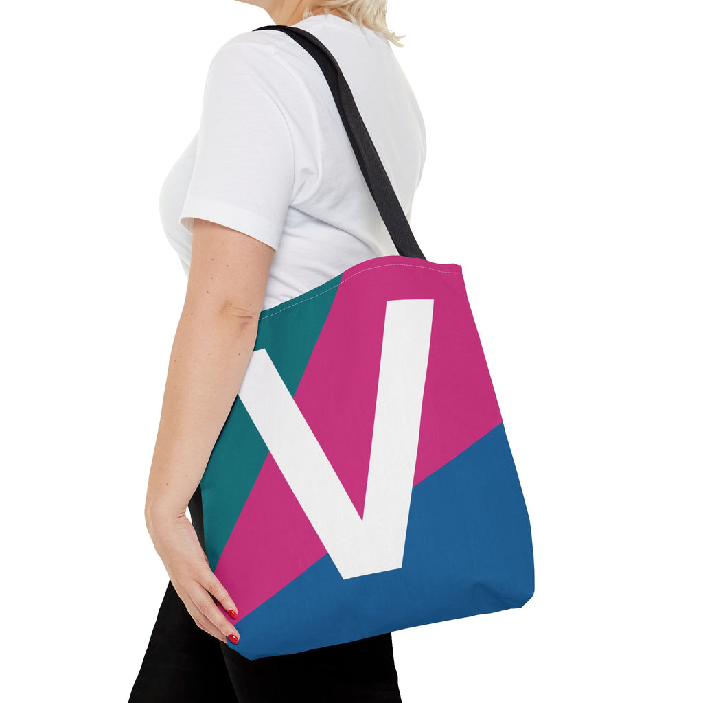Monogram 'V' Colorblock Tote Bag — Personalized Initial V Shoulder Tote