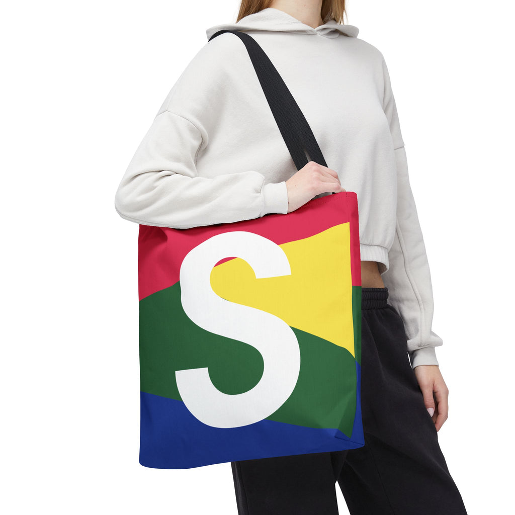 Monogram 'S' Colorblock Tote Bag — Personalized Initial S Shoulder Tote