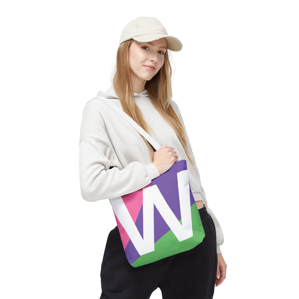Monogram 'W' Colorblock Tote Bag — Personalized Initial W Shoulder Tote