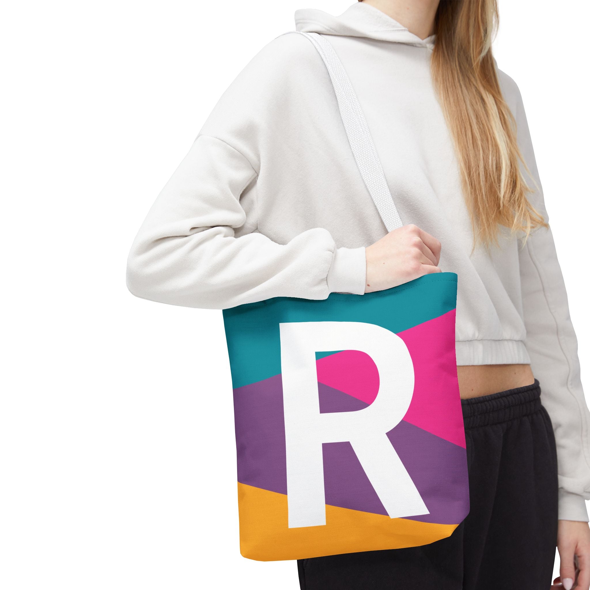Monogram 'R' Colorblock Tote Bag — Personalized Initial R Shoulder Tote