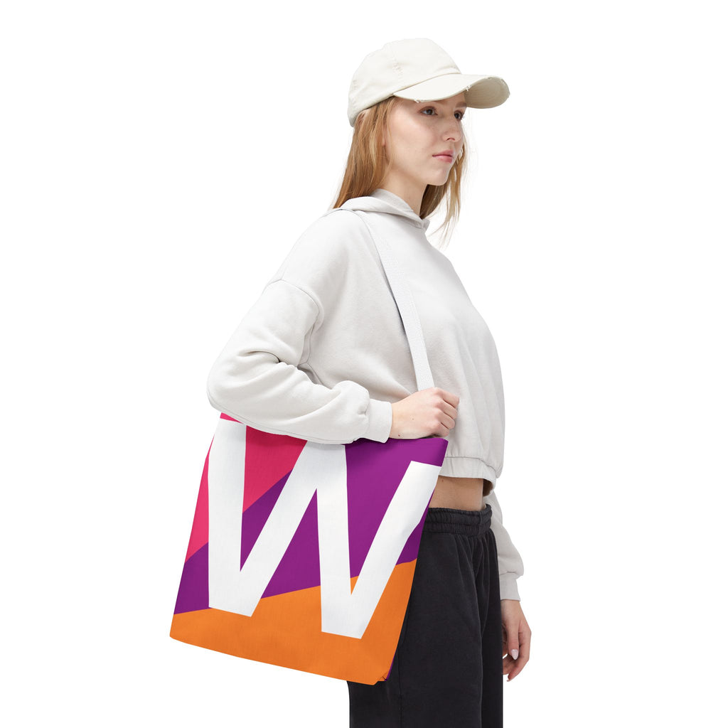 Monogram 'W' Colorblock Tote Bag — Personalized Initial W Shoulder Tote