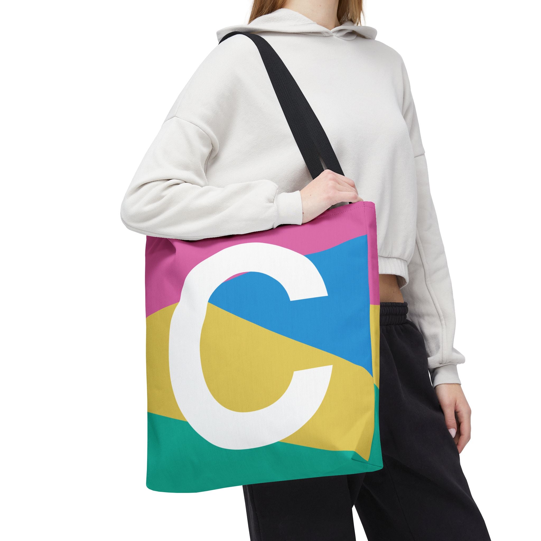 Monogram 'C' Colorblock Tote Bag — Personalized Initial C Shoulder Tote