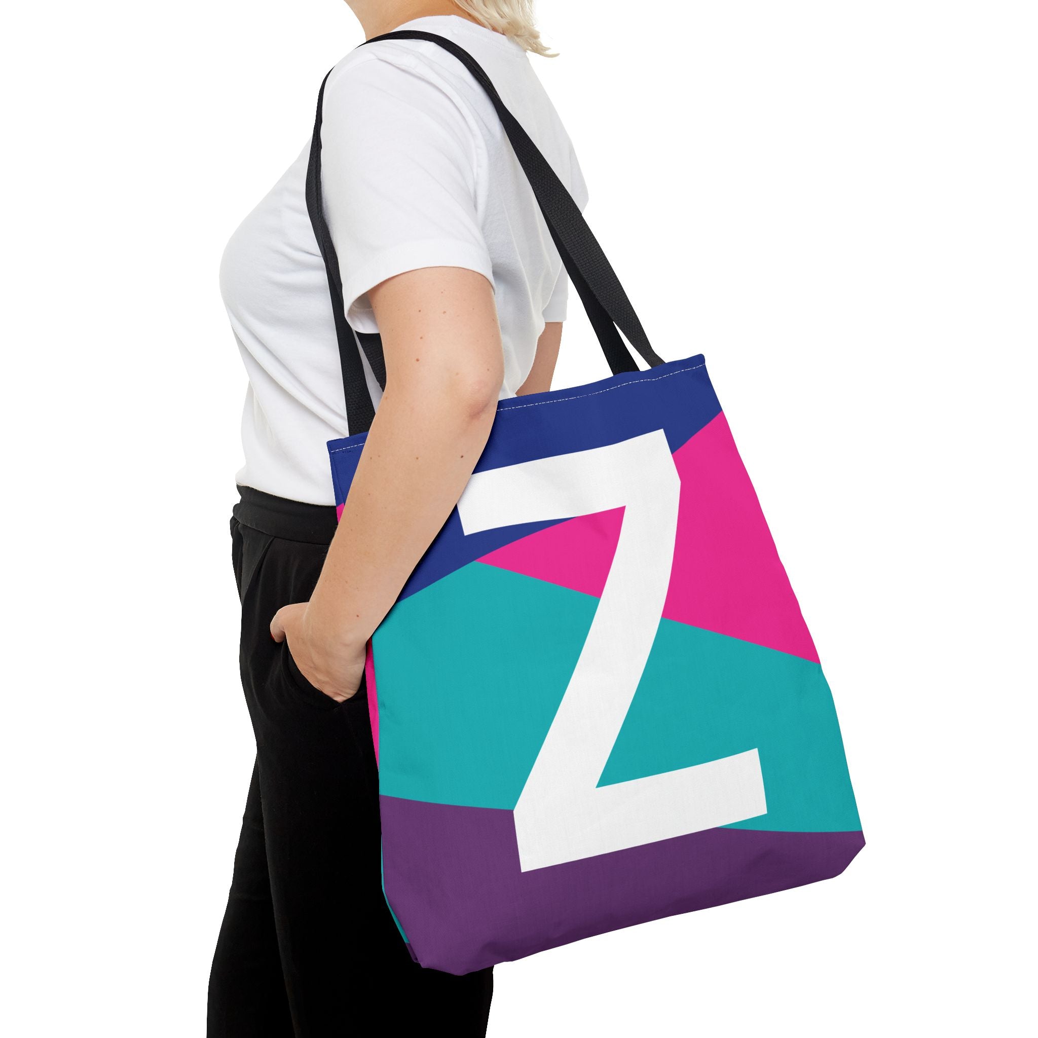 Monogram 'Z' Colorblock Tote Bag — Personalized Initial Z Shoulder Tote