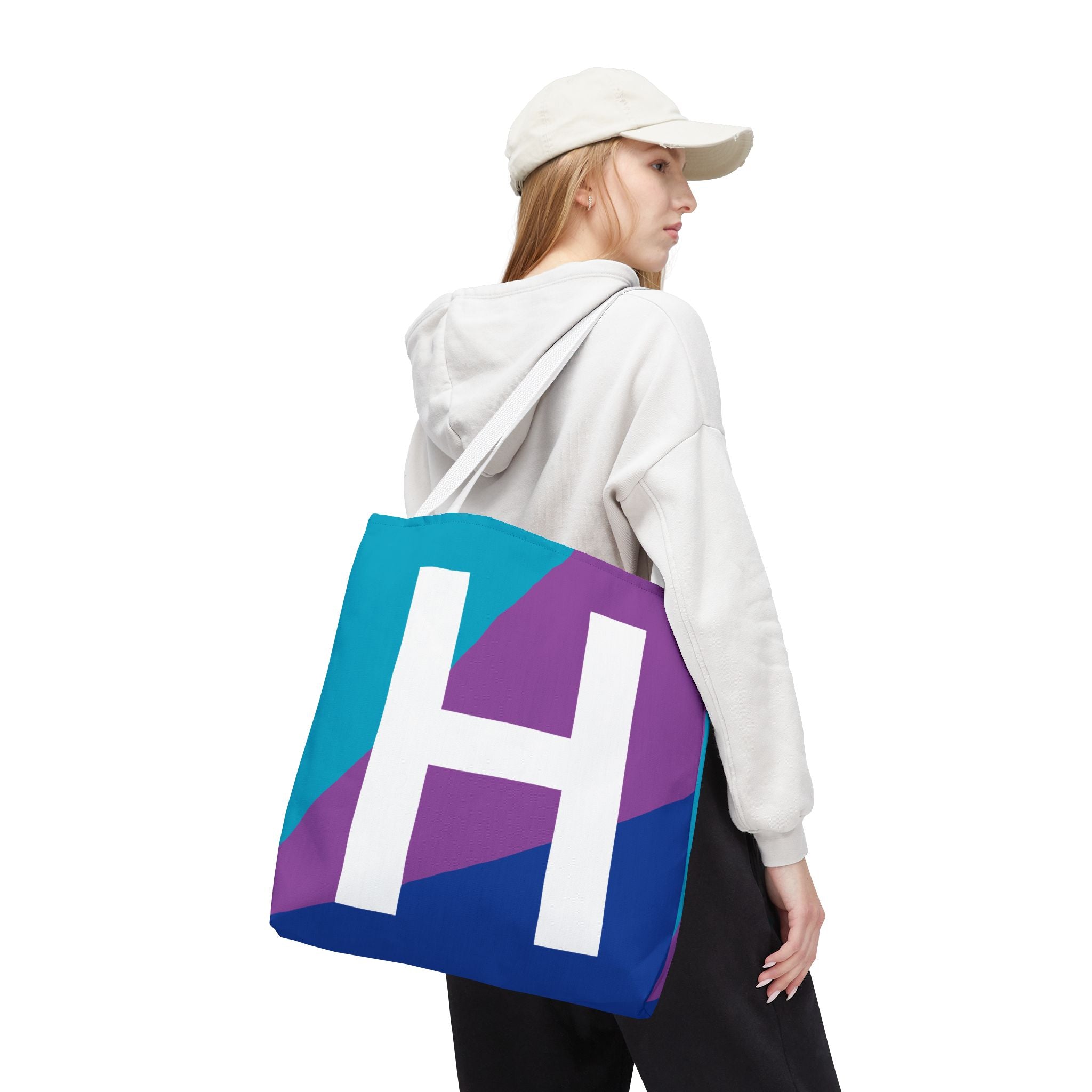 Monogram 'H' Colorblock Tote Bag — Personalized Initial H Shoulder Tote