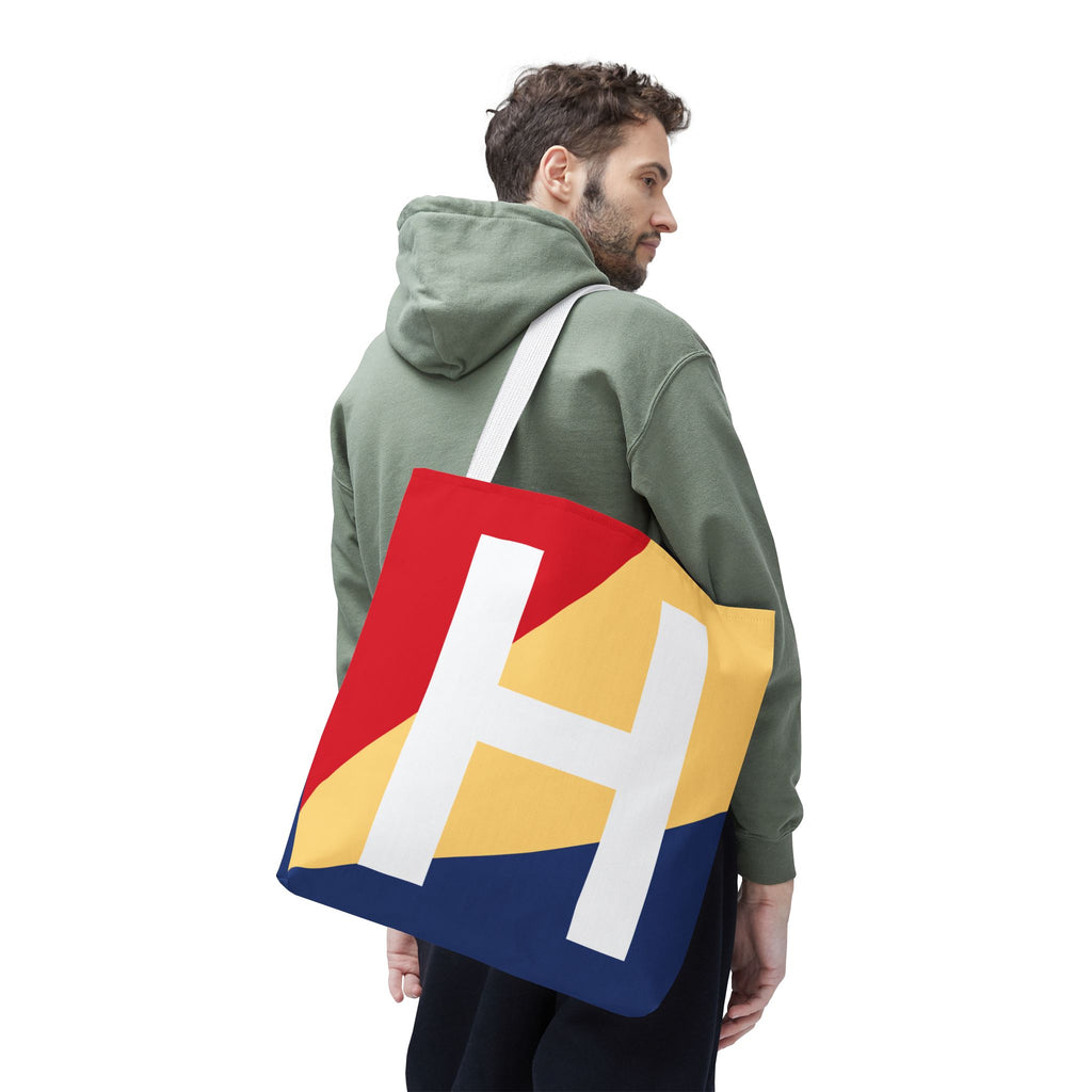 Monogram 'H' Colorblock Tote Bag — Personalized Initial H Shoulder Tote
