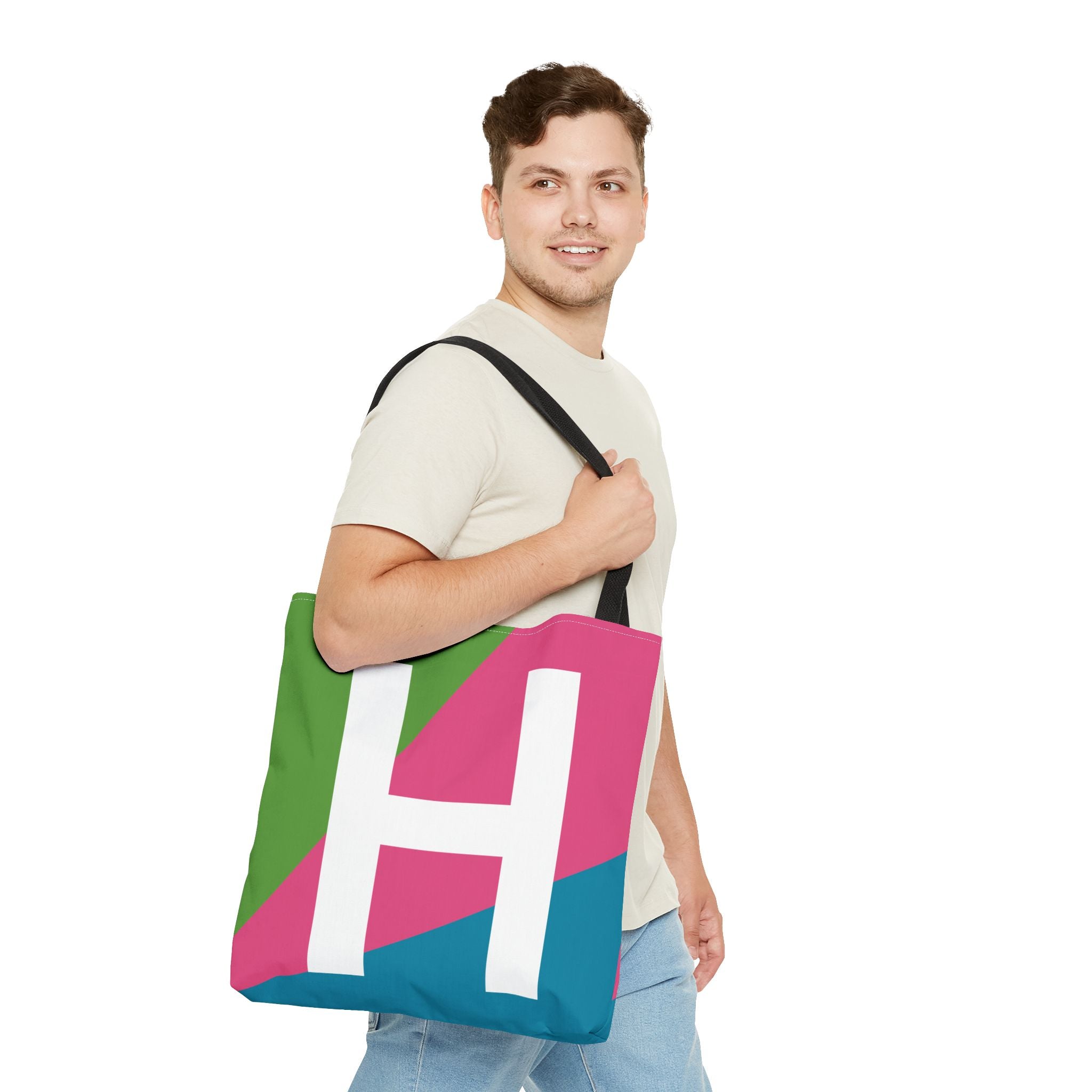 Monogram 'H' Colorblock Tote Bag — Personalized Initial H Shoulder Tote