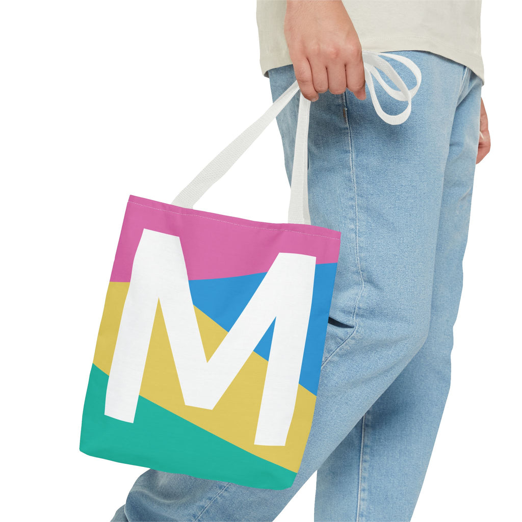 Monogram 'M' Colorblock Tote Bag — Personalized Initial M Shoulder Tote
