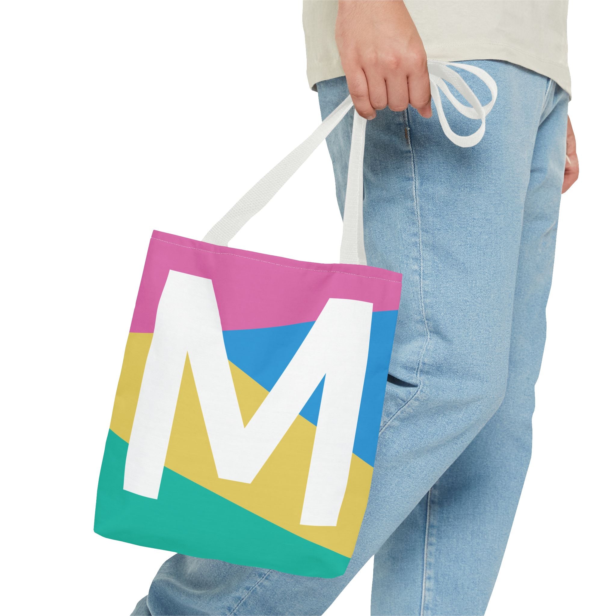 Monogram 'M' Colorblock Tote Bag — Personalized Initial M Shoulder Tote