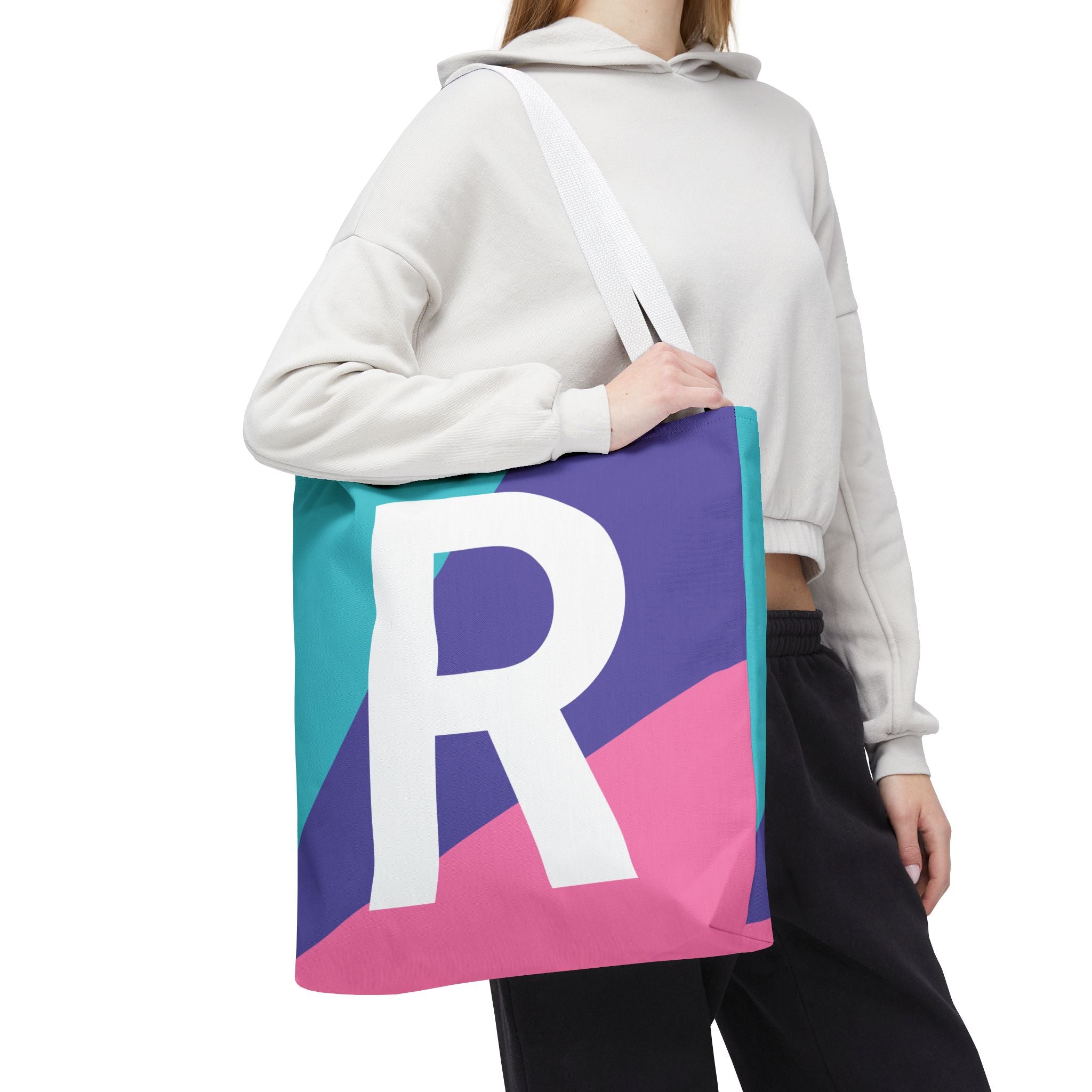 Monogram 'R' Colorblock Tote Bag — Personalized Initial R Shoulder Tote
