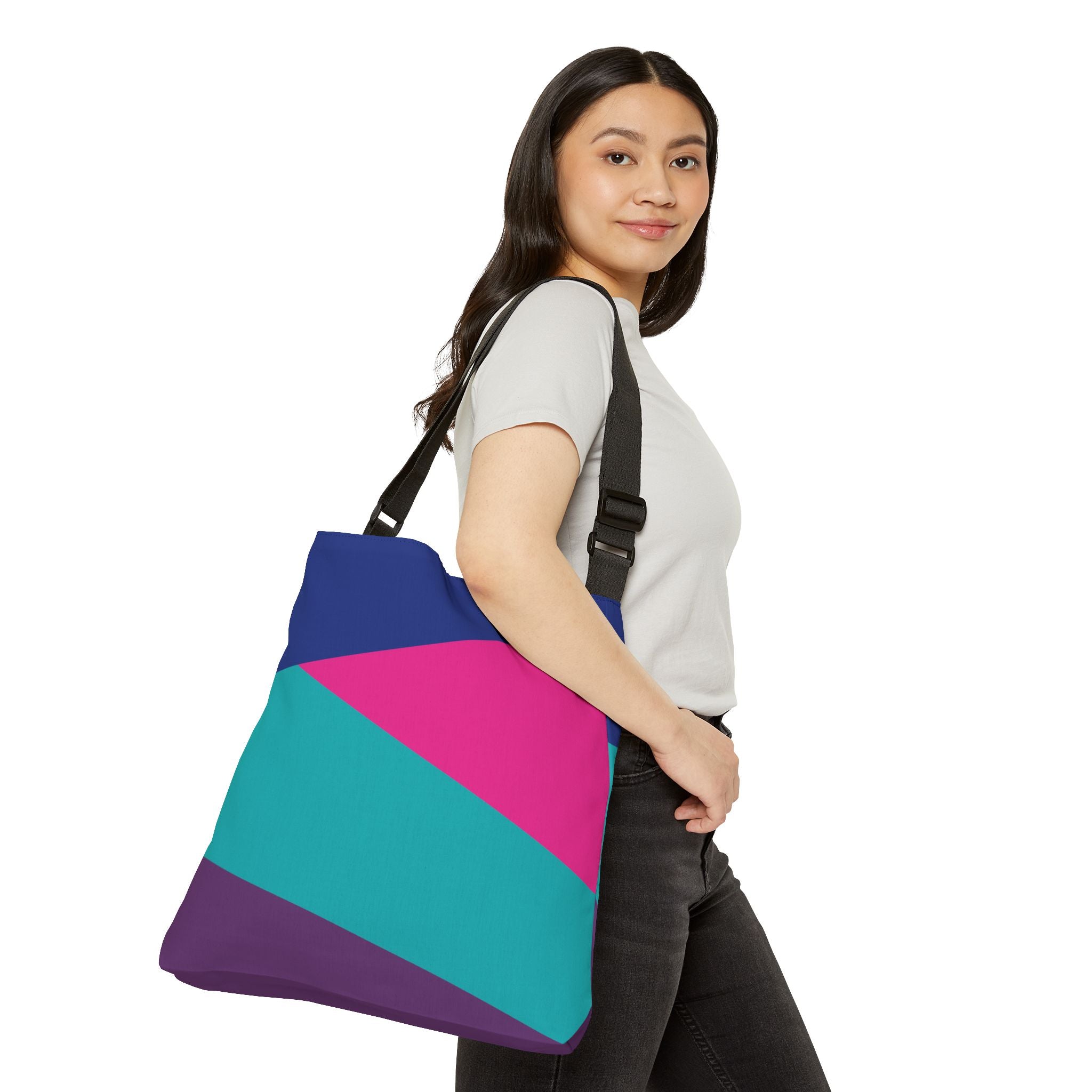 Colorblock Geometric Tote Bag — Adjustable Strap, Bright Abstract Pattern