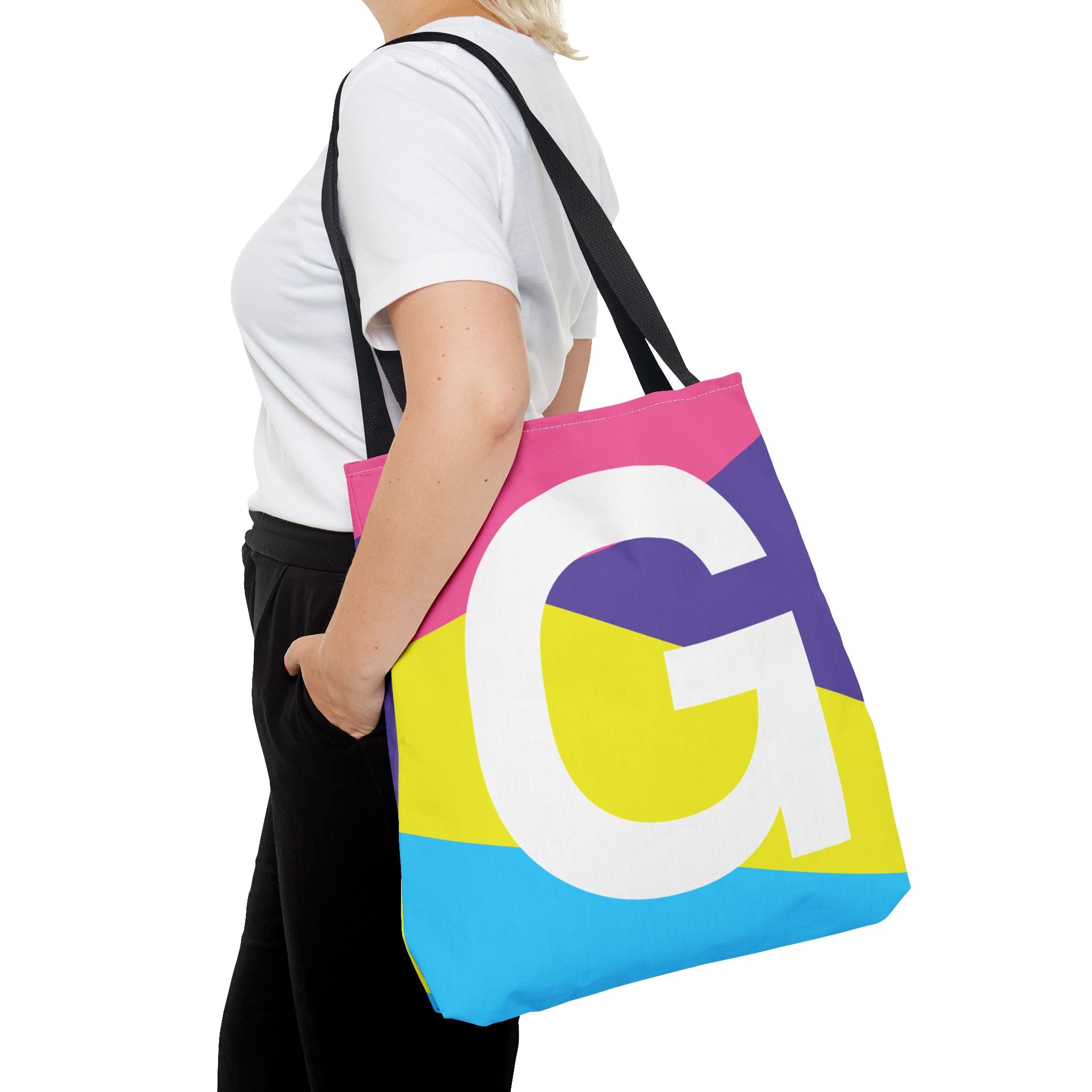 Monogram 'G' Colorblock Tote Bag — Personalized Initial G Shoulder Tote