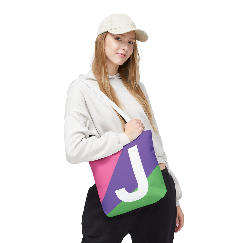 Monogram 'J' Colorblock Tote Bag — Personalized Initial J Shoulder Tote