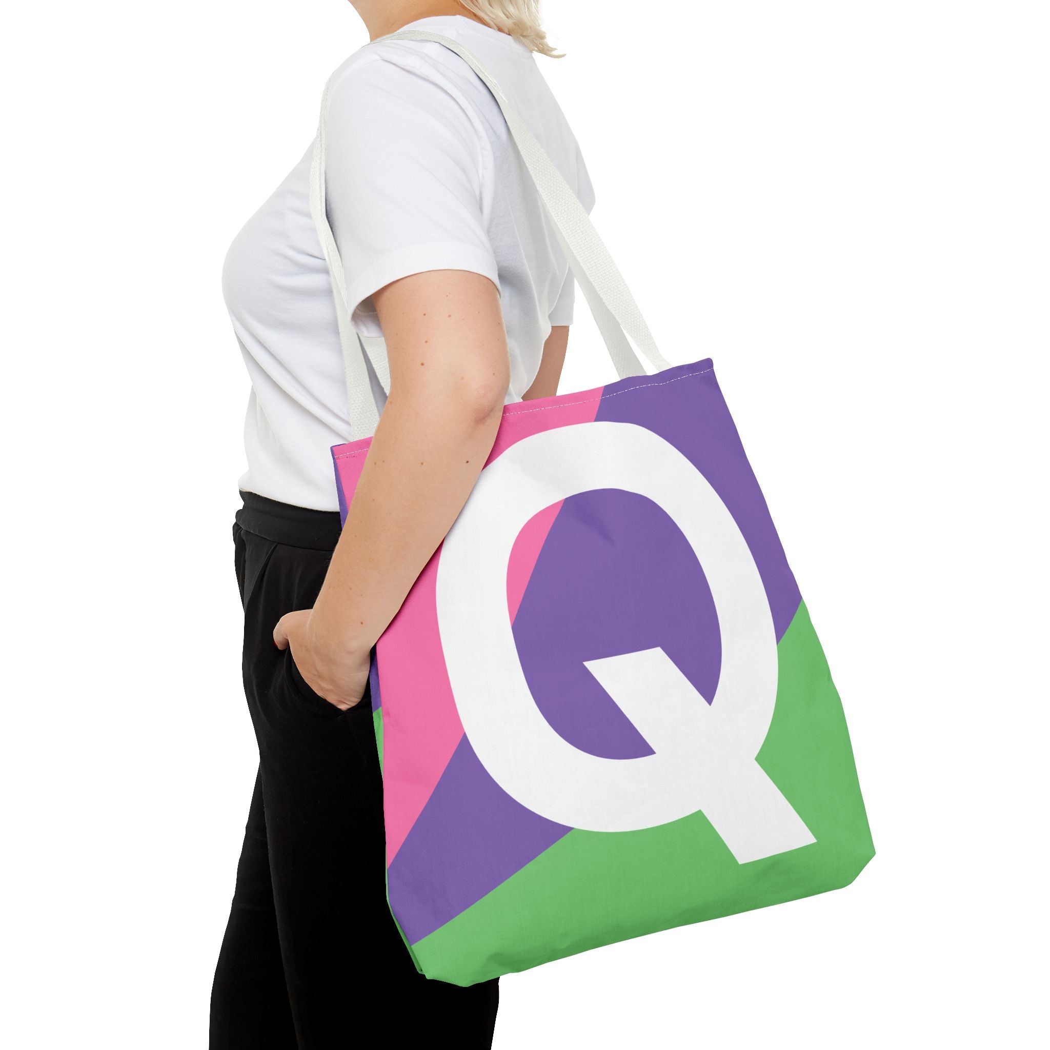 Monogram 'Q' Colorblock Tote Bag — Personalized Initial Q Shoulder Tote