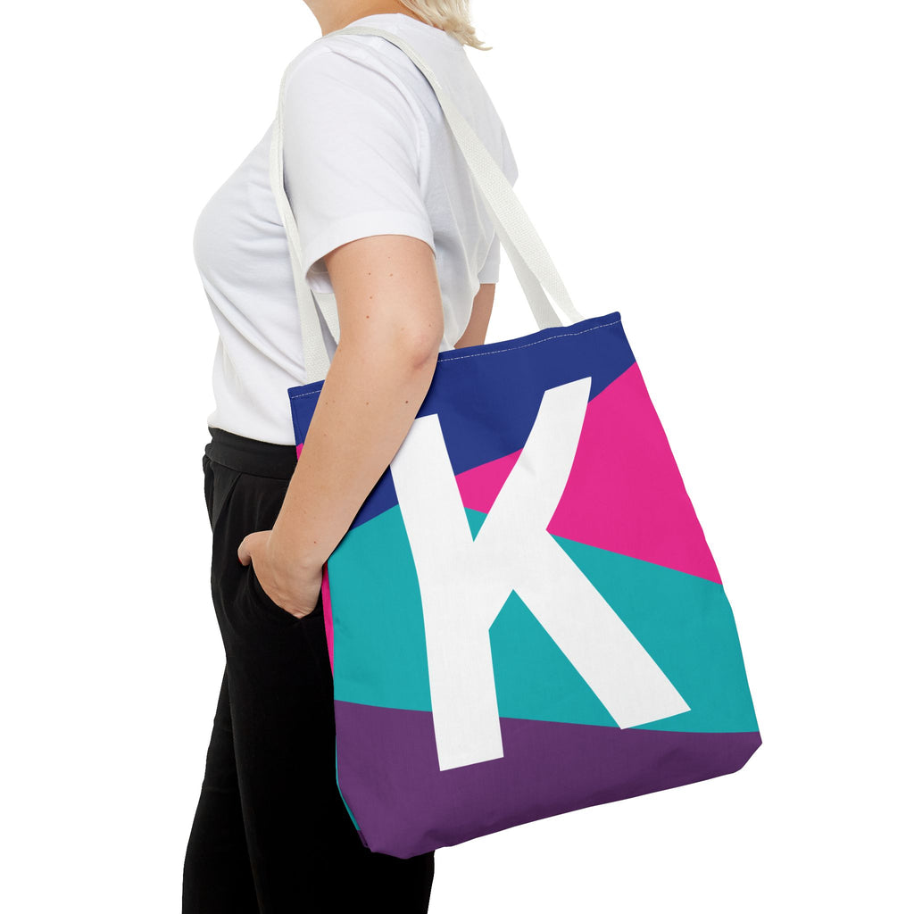Monogram 'K' Colorblock Tote Bag — Personalized Initial K Shoulder Tote