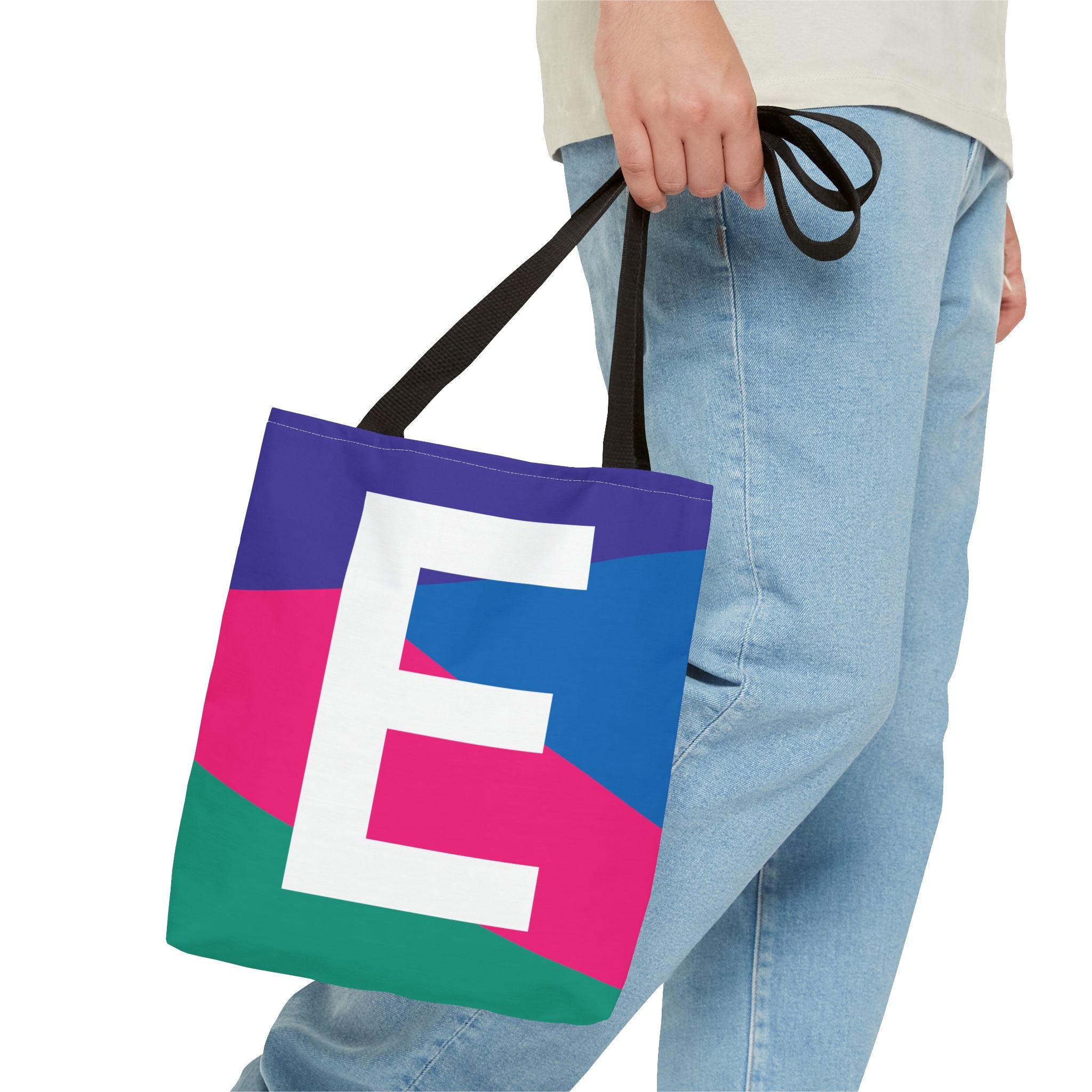 Monogram 'E' Colorblock Tote Bag — Personalized Initial E Shoulder Tote