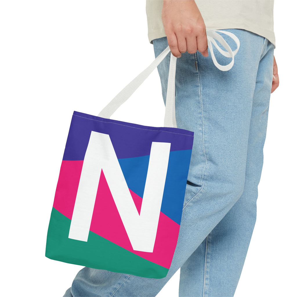 Monogram 'N' Colorblock Tote Bag — Personalized Initial N Shoulder Tote