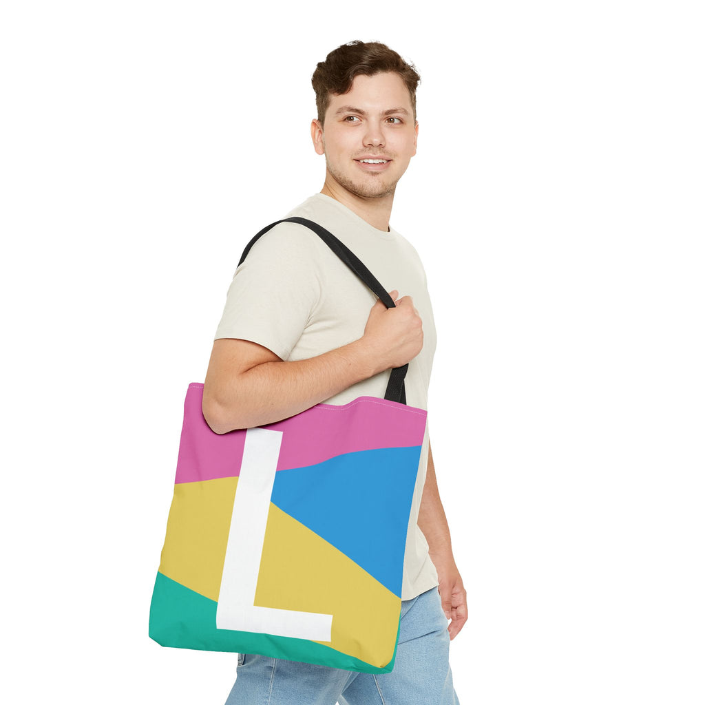 Monogram 'L' Colorblock Tote Bag — Personalized Initial L Shoulder Tote