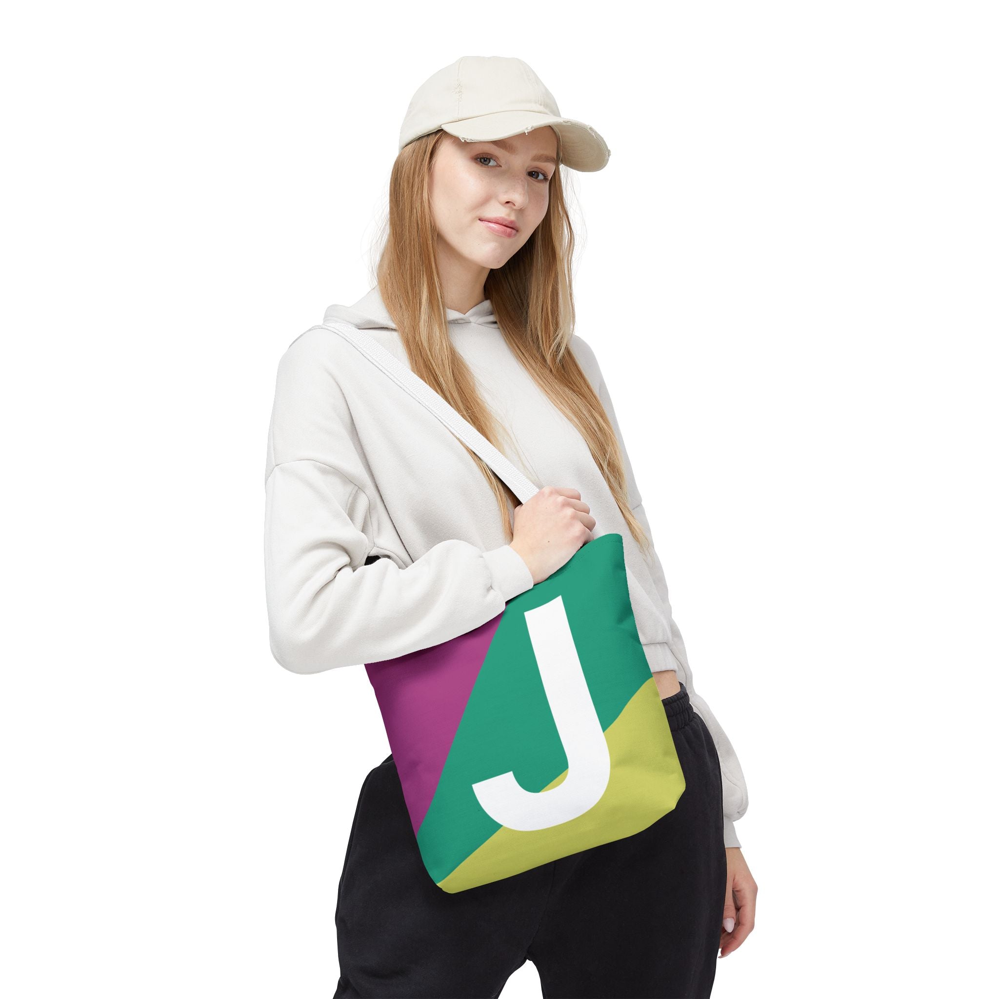 Monogram 'J' Colorblock Tote Bag — Personalized Initial J Shoulder Tote