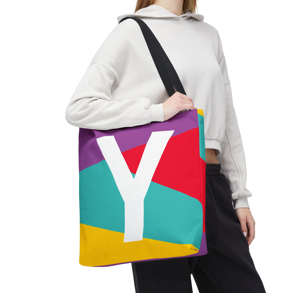 Monogram 'Y' Colorblock Tote Bag — Personalized Initial Y Shoulder Tote