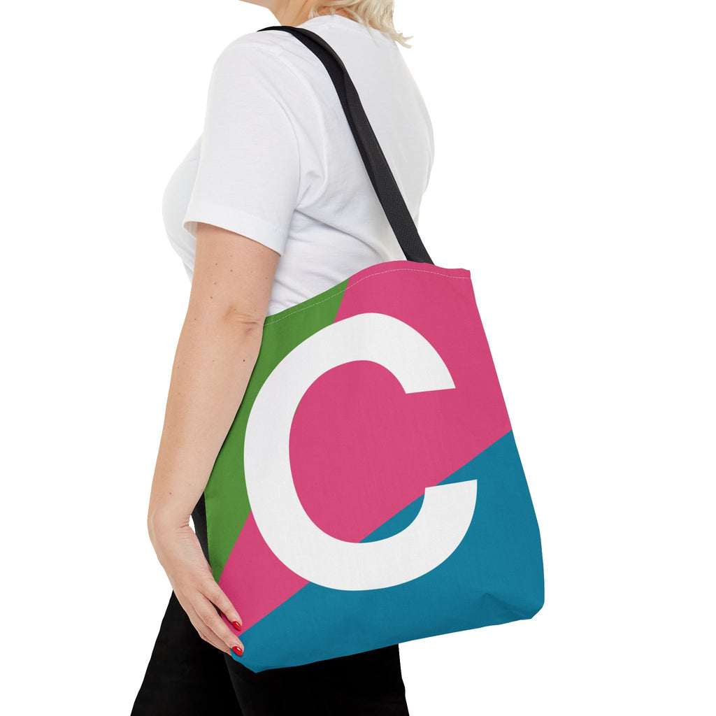 Monogram 'C' Colorblock Tote Bag — Personalized Initial C Shoulder Tote
