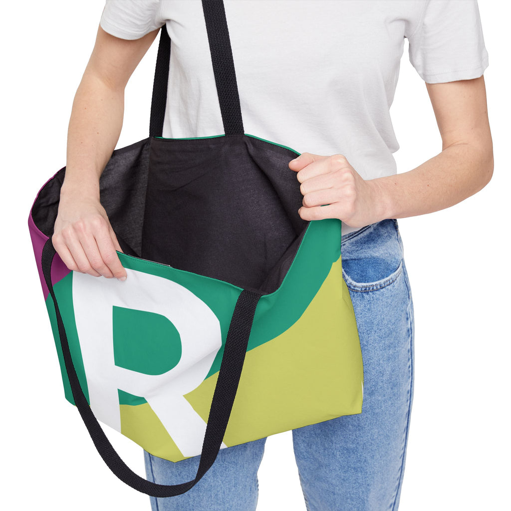 Personalized 'R' Colorblock Tote Bag — Monogram Weekender Tote