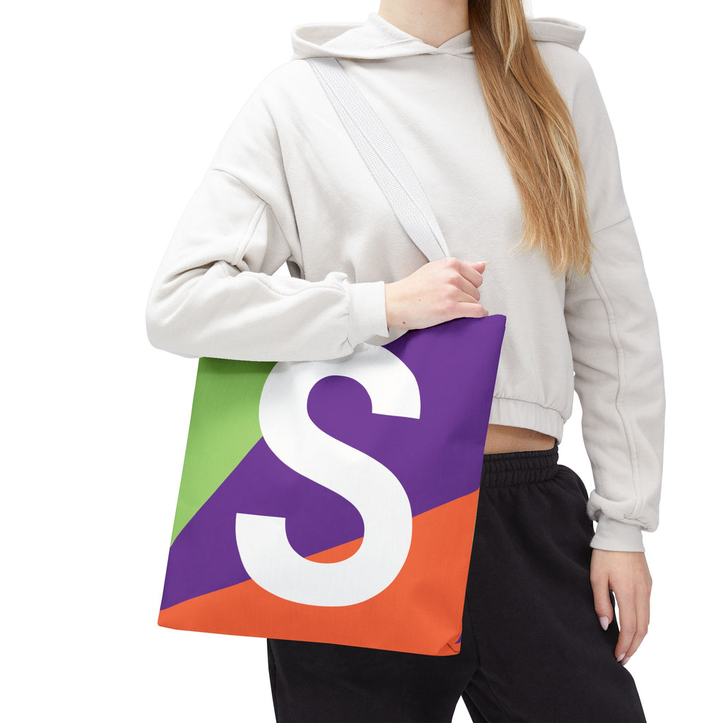 Monogram 'S' Colorblock Tote Bag — Personalized Initial S Shoulder Tote